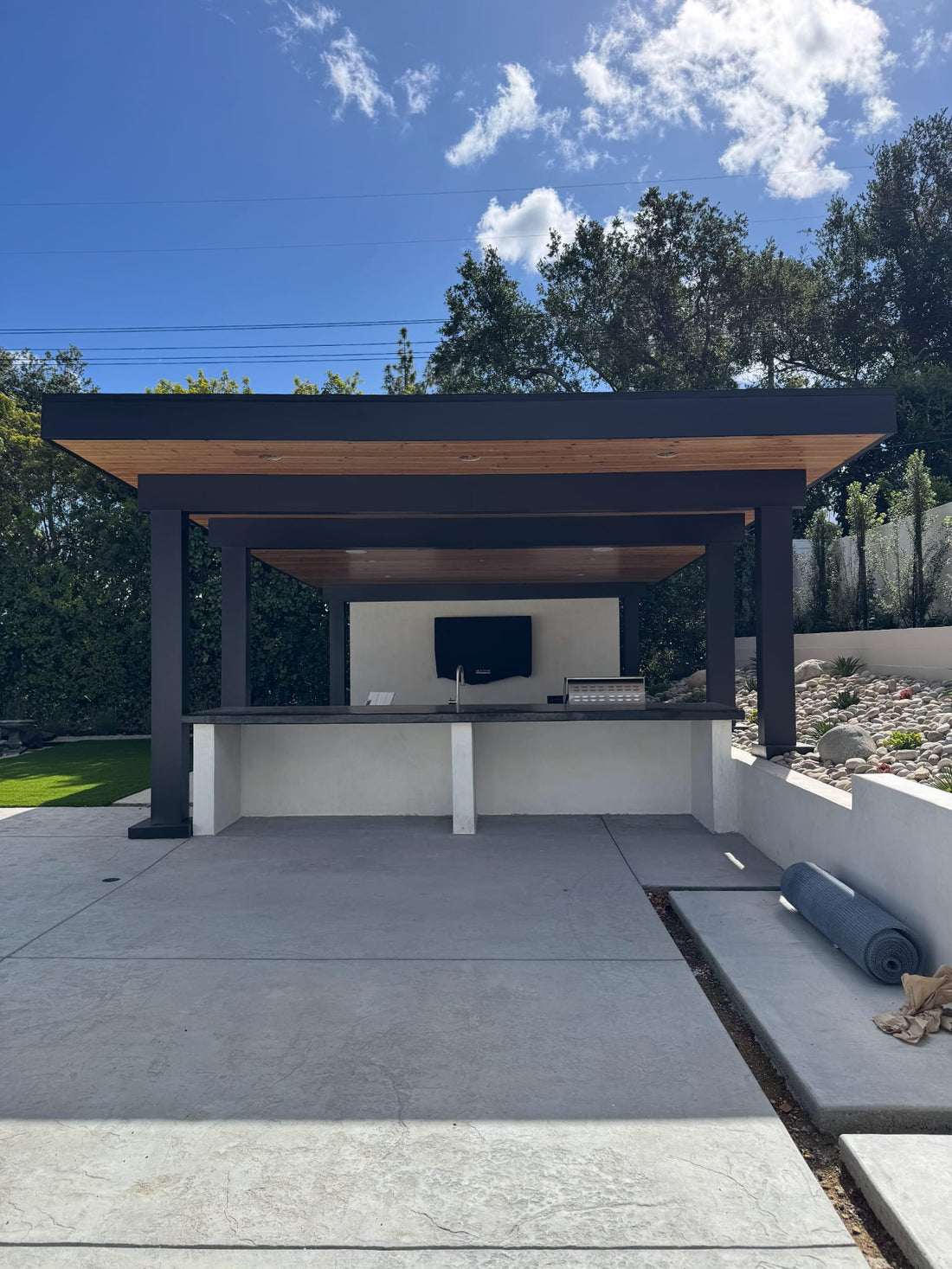 Custom BBQ Patio Cover with Seamless Rain Gutters in Los Angeles County